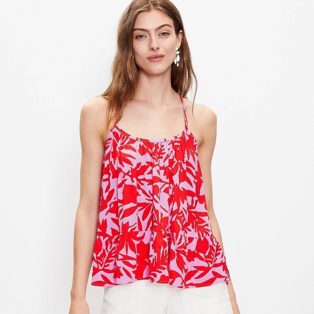 LOFT Lilac Punch Tropic Shirred Peplum Racer Back Cami